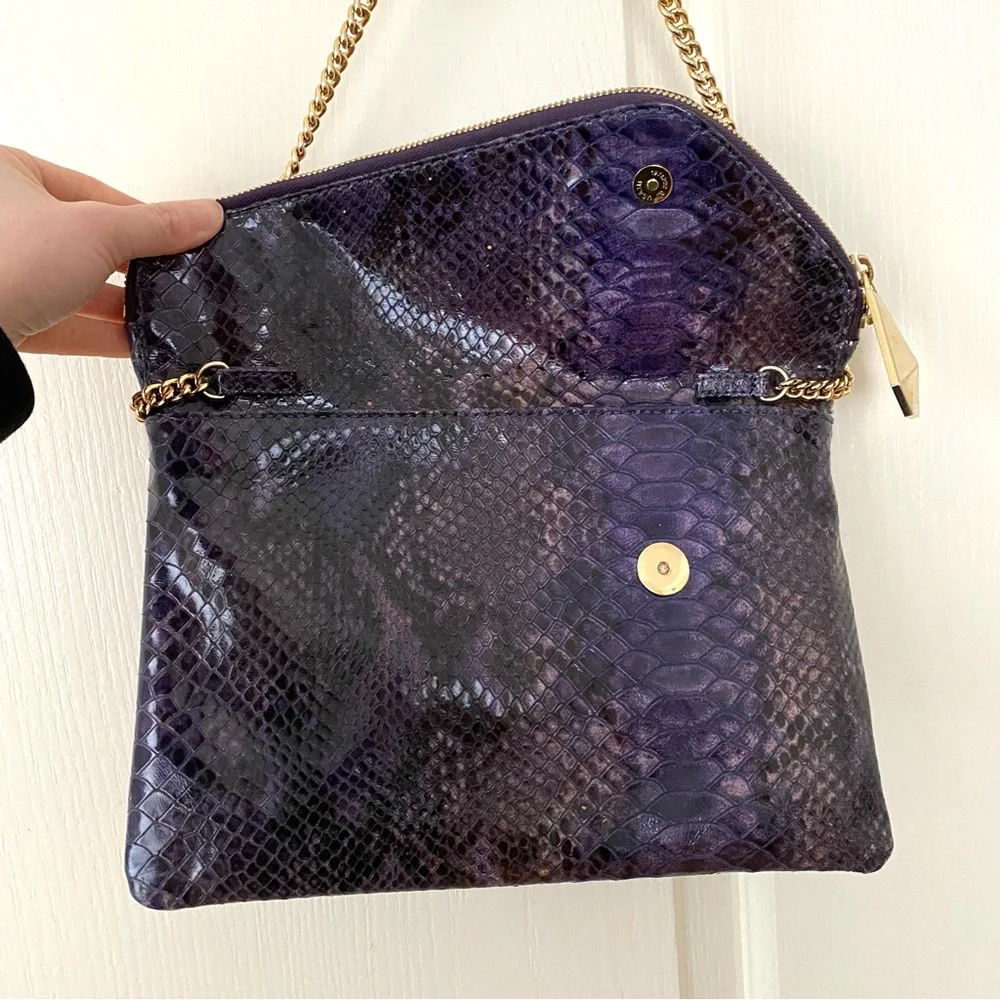 Henri Bendel Vintage Purple Snake Prink Leather Envelope Clutch Shoulder Bag - Picture 9 of 12